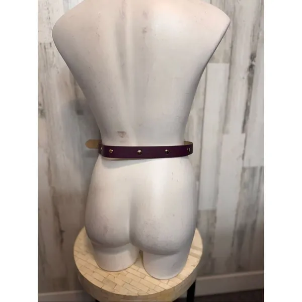 Burgundy Studded Belt Gold Hardware One Size Adjustable - Image 3