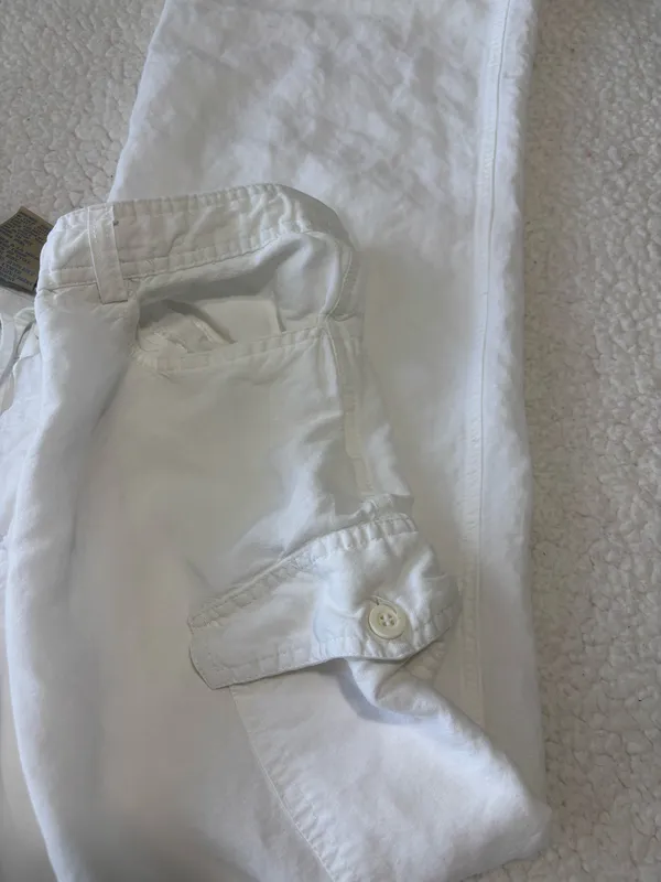 Streetwear Society White Linen Cargo Pants Wide Leg Y2K Drawstring size M - Image 8