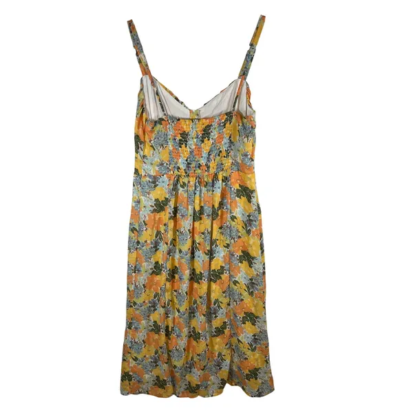 Abercrombie & Fitch Yellow Floral Button Front‎ Smocked Midi Dress Womens Medium - Image 8