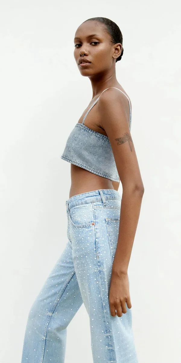 Zara NWT TRF Pearl Wide Leg Jeans - Image 3