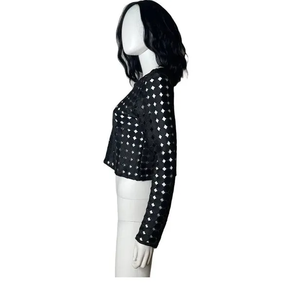 ALEXIS Black Geometric Circle Cut Out Crop Top Size L Avant Garde See Through - Image 5