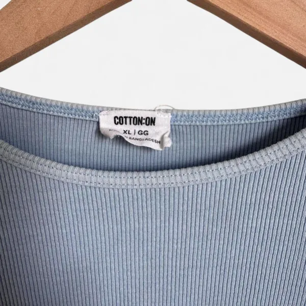 Cotton On Light Blue Ribbed Long Sleeve Top - Size XL - Image 3