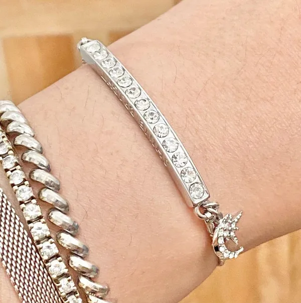 Shine Bright Swarovski Element SilverPlated Celestial Star Moon Slider Bracelet - Image 2