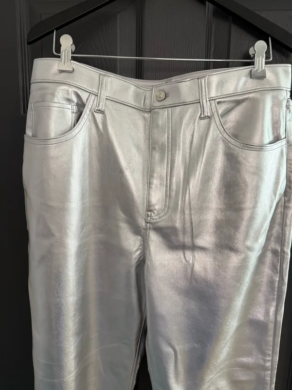 Abercrombie Vegan Leather Silver Straight Pants 90s High-Rise - Image 2