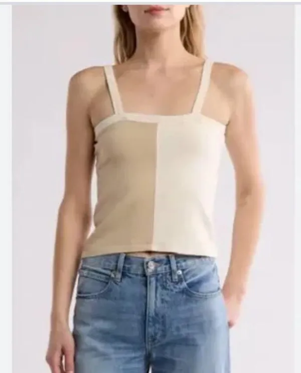 Madewell Two-Tone Camisole in Cream and Tan - Image 2