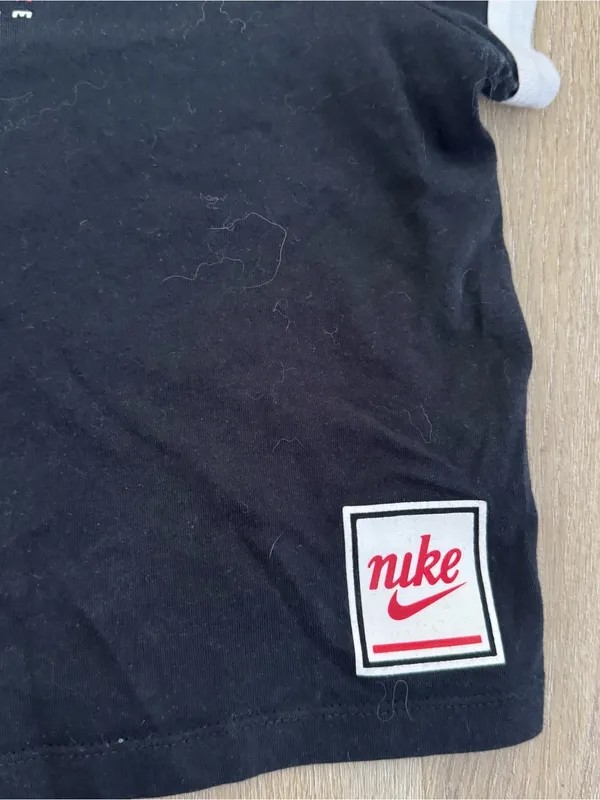 Nike Black Crop Tee with White Ringer and Checker Swoosh - Image 3