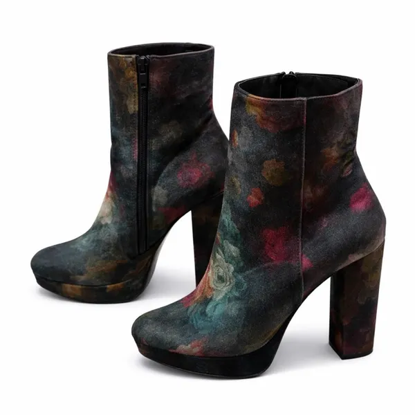 NWT Madden Girl Gigg Floral Velvet Block Heel Ankle Boots Women’s Size 8 - Image 3