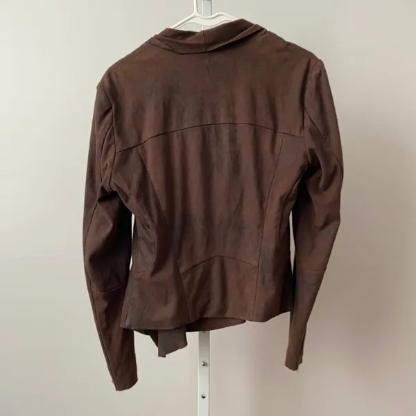 BNCI by Blanc Noir Moody Shabby Chic Moto Asymmetric Faux Suede Drape‎ Jacket M Brown - Image 6