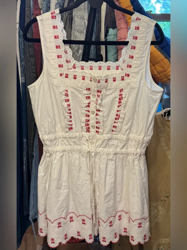NWT Anthropologie Damson Madder Amaya Scalloped Mini Dress white red UK 12/ US 8 - Image 9