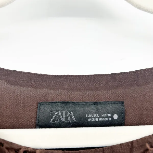Zara Womens Brown Tiered Ruffle Raw Hem Avant Garde Boho Midi‎ Dress Size L - Image 5