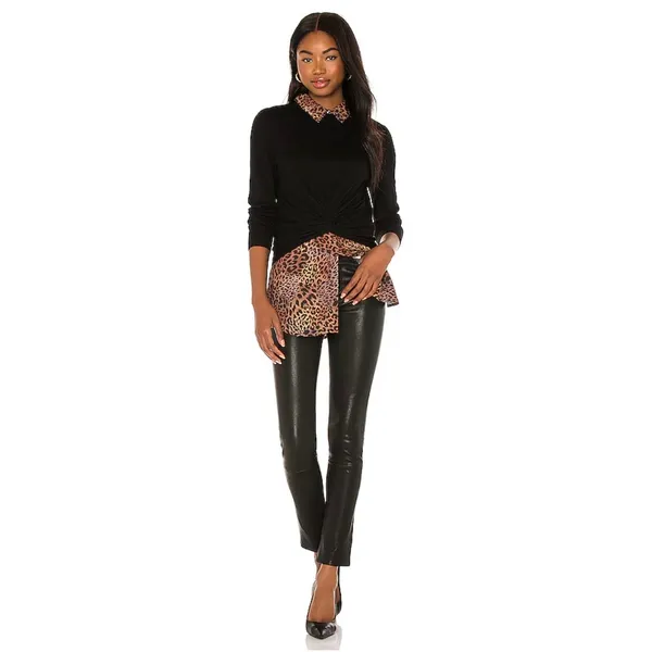 Veronica Beard Phebe Mixed Media Merino Wool Top Black XS‎ - Image 3