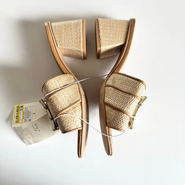 New Day Kathleen Raffia Glam Buckle Block Heel Slide Sandals Women’s Size 7 NEW - Image 4