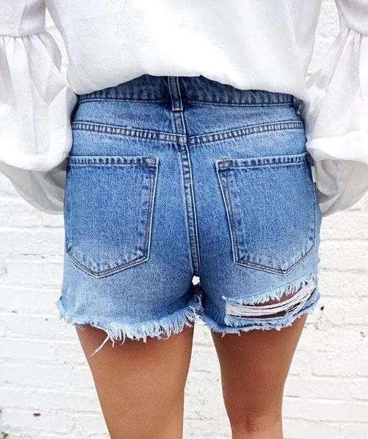 Brunch Babe Flirty Fringe Denim Shorts - Image 2