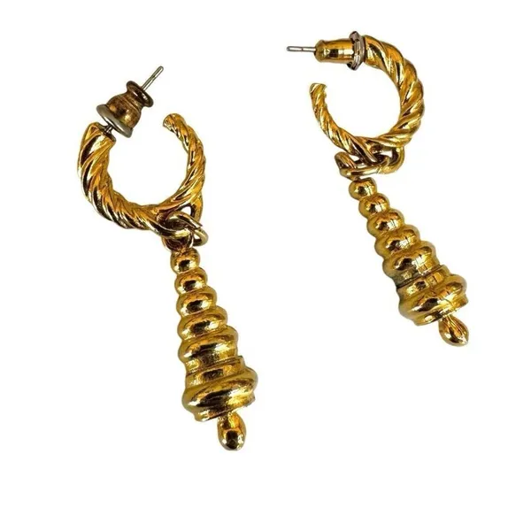Gold tone vintage hoop drop earrings - Image 3