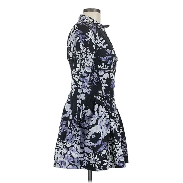 By Anthropologie Black Lavender Floral Corset Shirt Dress 6 Button Front Mini - Image 3