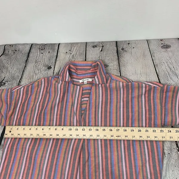 Madewell Womens Courier Button Back Shirt Rainbow Stripe Oversized size XS - Image 10