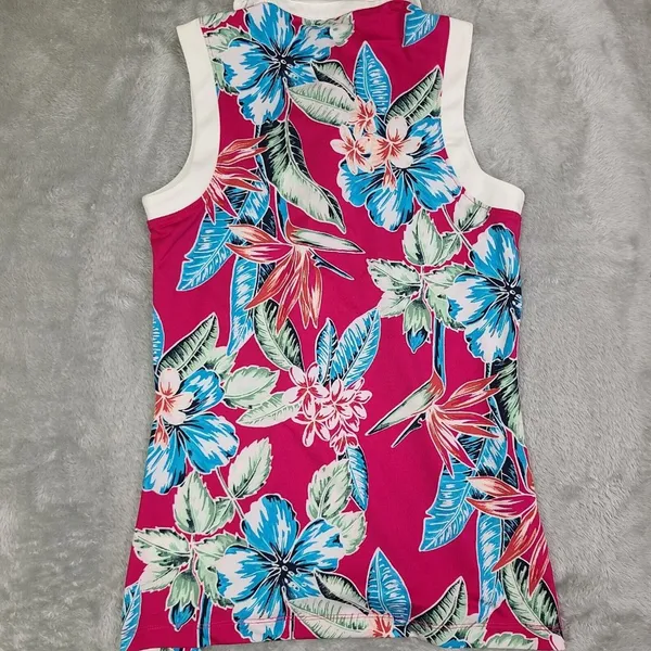 Tommy Bahama Women's Size XS Golf Tennis Pickleball Sleeveless Pink Floral Shirt - Image 2