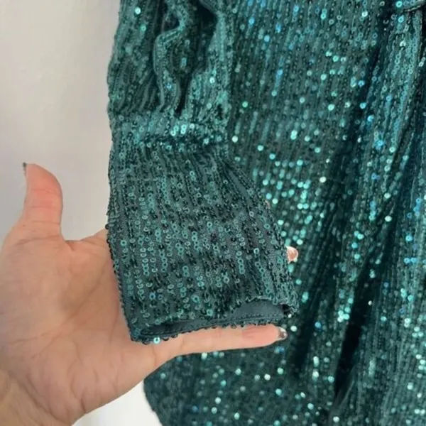 NEW AQUA Belted Sequin Dress GREEN emerald SMALL Formal Cocktail party - Image 7