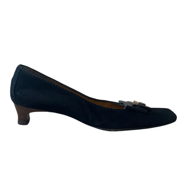Vintage Gucci‎ Black Suede Square Toe Kitten Heels Logo 36 - Image 16