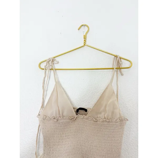 NWT Zara Tan Smocked Tie Straps Lace Trim Top Size Medium 0881/010 - Image 5