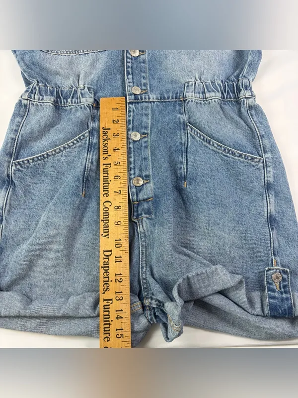 WE THE FREE BY FREE PEOPLE Marci Cotton Denim Romper Women's Size Medium - Image 8