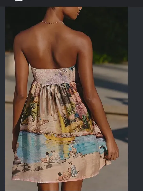 Nwot CELANDINE Strapless Bow-Front Mini Dress $128 fall party angelic print boho - Image 3