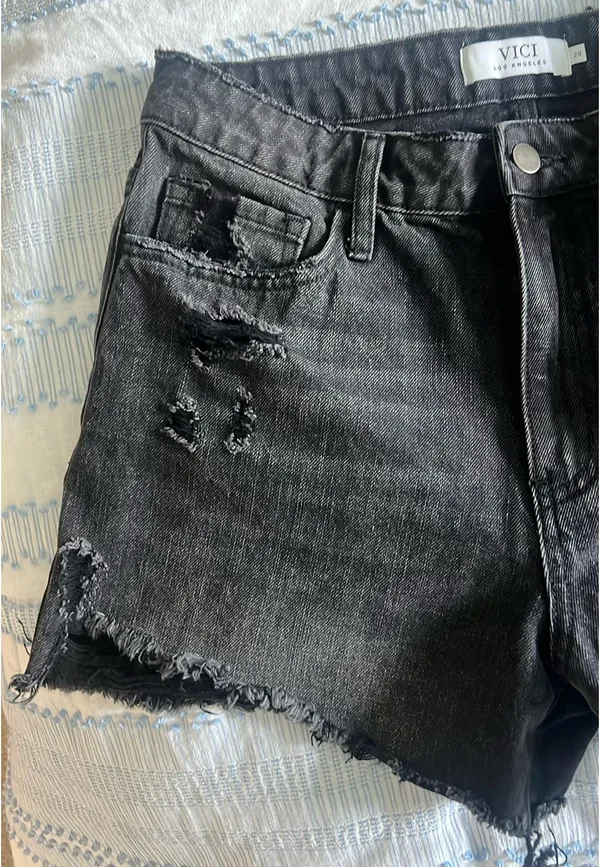 Vici High Rise Black Denim Shorts - Image 3