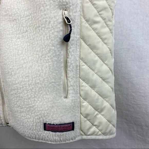 Vineyard Vines White Fleece Quilted Zip Up Sleeveless Vest M - Image 6