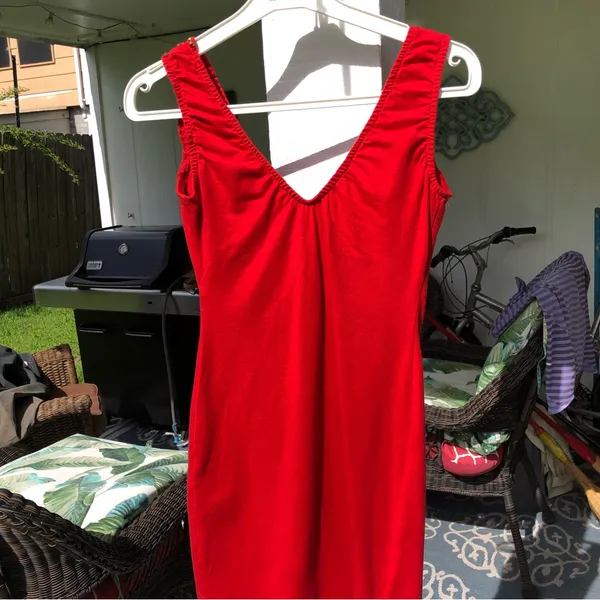 🛍️Red bodycon short dress w/mirrors and gold beads S - Image 3