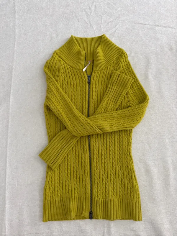 Free People Cable Knit Zip Cardigan Chartreuse Green Size S - Image 6