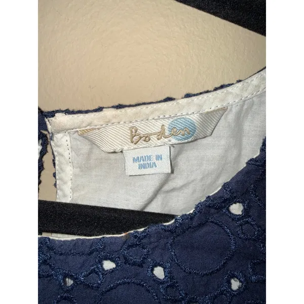 Boden Navy Blue Eyelet Sleeveless Top Embroidered Shell Lined S Preppy Coastal - Image 4