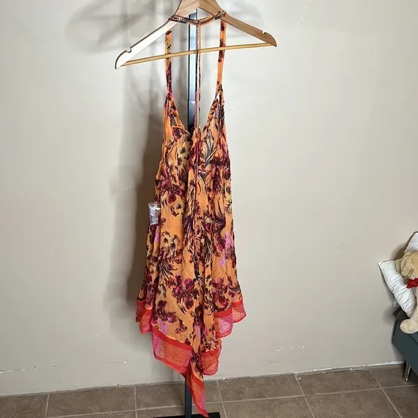 NWOT Intimately Free People Orange Floral Sheer Chemise Slip Dress Boho Sz Large - Image 10
