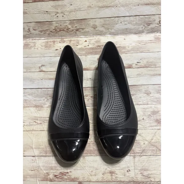 Crocs Patent Cap Toe Black Flats Women's Size 11 Slip-on Comfort Ballet - Image 2