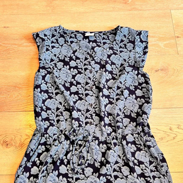 Cabi‎ Java Blue Floral Drawstring Waist Midi Dress Size Small S Sleeveless - Image 3