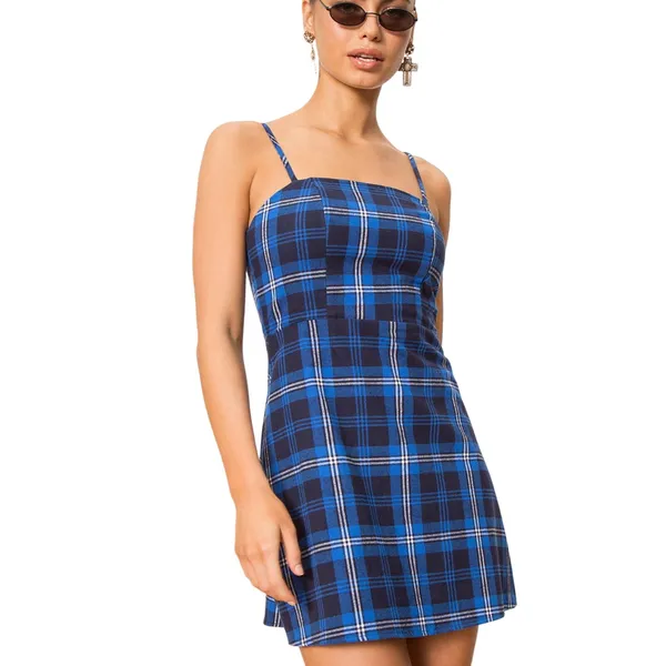 Revolve Blue Plaid Mini Slip Dress XS Grunge Dark Academia 90s Preppy $64 NEW - Image 7