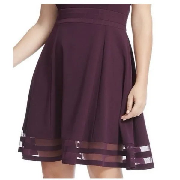 NWT Calvin Klein Purple Mesh Illusion Hem‎ Fit Flare Stretch Sleeveless Dress 6 - Image 4