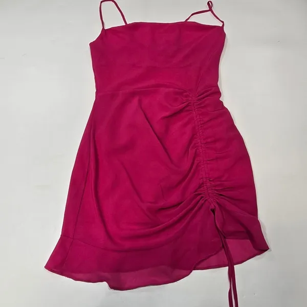 MORE TO COME Mileva Ruched Mini Dress in Fuchsia - Image 3