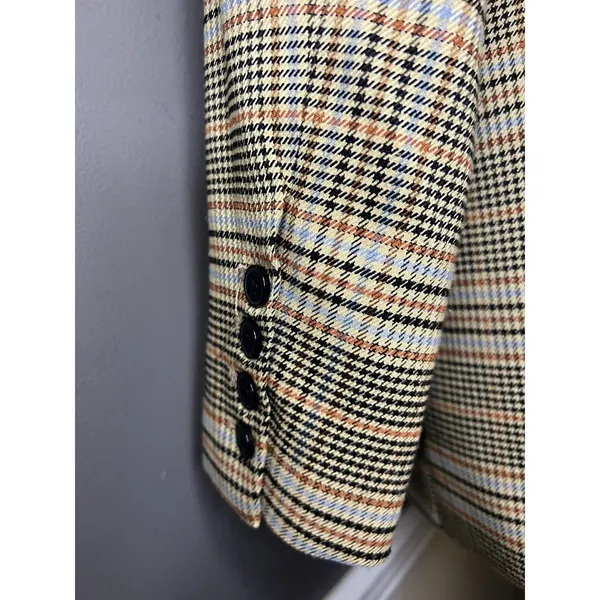 Marled Blazer Womens S Beige Plaid Double Breasted Lined Notch Lapel Jacket - Image 8