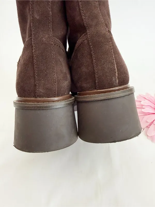 Sam Edelman Cooper Lug Sole Bootie Ankle Boots Chocolate Brown Suede Leather Zip - Image 8