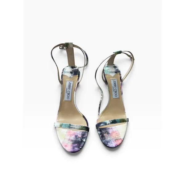 Jimmy Choo Minny 85 Sandals 38 Tie Dye Oasis Fabric Strappy Heels Box Dust Bag - Image 2