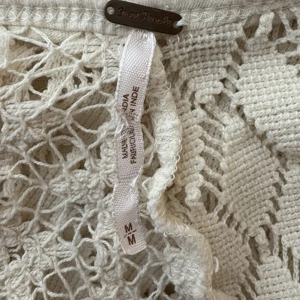 Free People Patches of Lace Henley Crochet Back Shirt Ivory Long Sleeve M - Image 5
