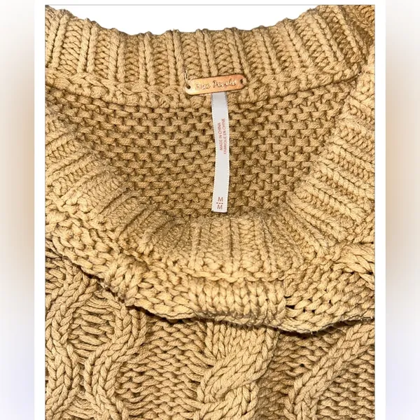 Free People Women's Dream Cable Crew Tan - Image 6