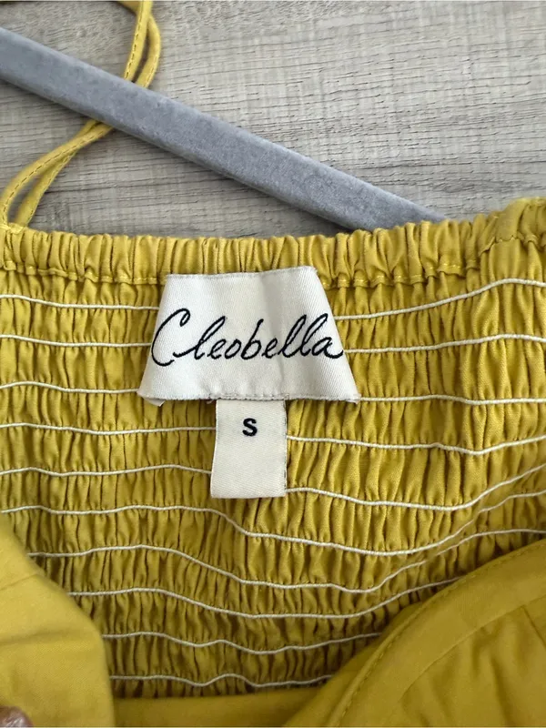 Cleobella Lennon Tie Strap Sleeveless Corset Cotton Mini Dress Golden Yellow S - Image 7