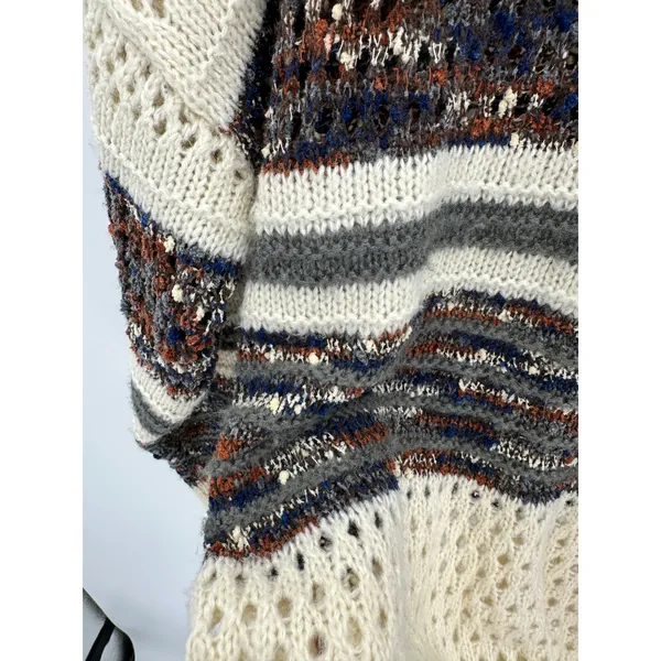 Chicsoul‎ Womens 2X Cream Brown Striped Knit Pullover Sweater Chunky Cozy Casual - Image 5