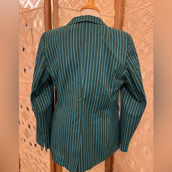 Akris $1390 MSRP Green and Blue Striped Blazer Jacket - Image 8