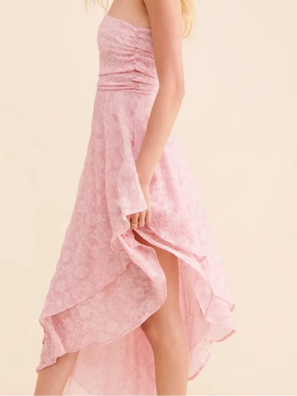 En Elly By Anthropologie Strapless Hi-Low Jacquard Cocktail Dress Pink Floral M - Image 2