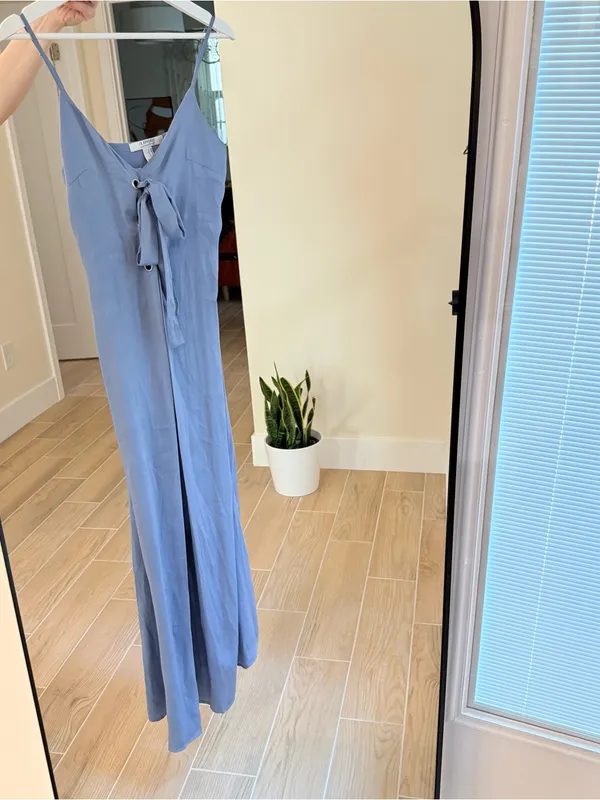 Forever 21 Dusty Blue Tie-Front Silky Slip Maxi Long Dress Small - Image 2