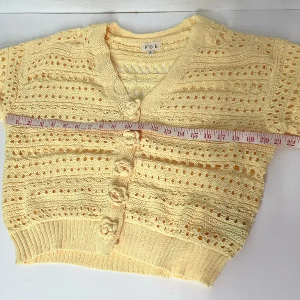 POL Crochet Cardigan Dandelion Yellow Size small Button Front Polyester - Image 8