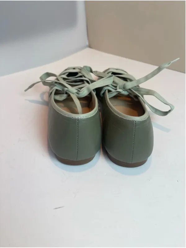 Maeve Genuine Leather Contrast Lace-Up Ballet Flats Sage green Sz 9 Balletcore - Image 4