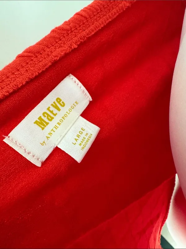 ANTHROPOLOGIE Maeve‎ Popcorn Long Sleeve Square Neck Red Tee Large - Image 9